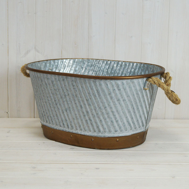 Zinc Bucket with Rope Handles detail page